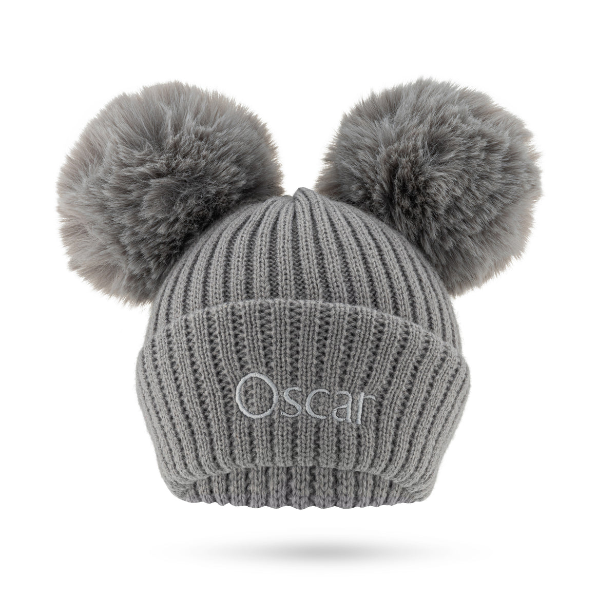 Grey Double Pom Faux Fur Hat
