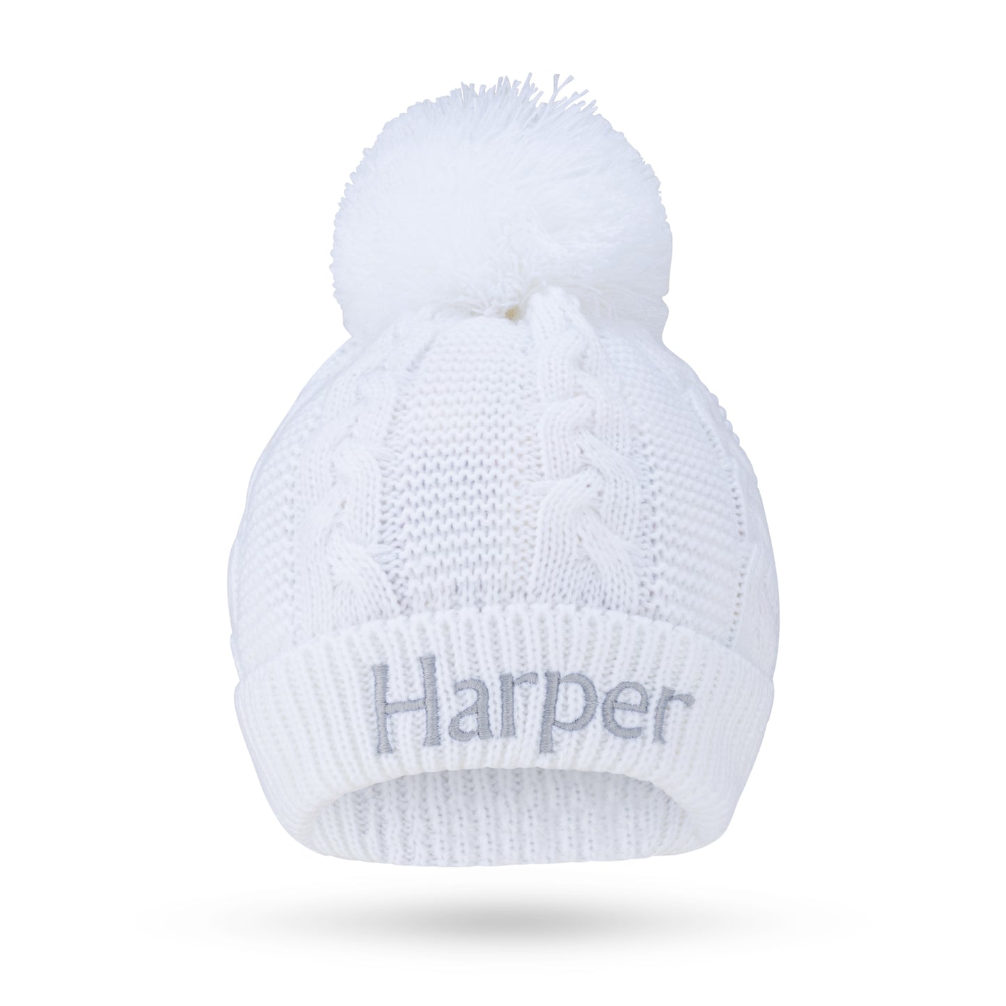 White Cable Knit Hat with Pom