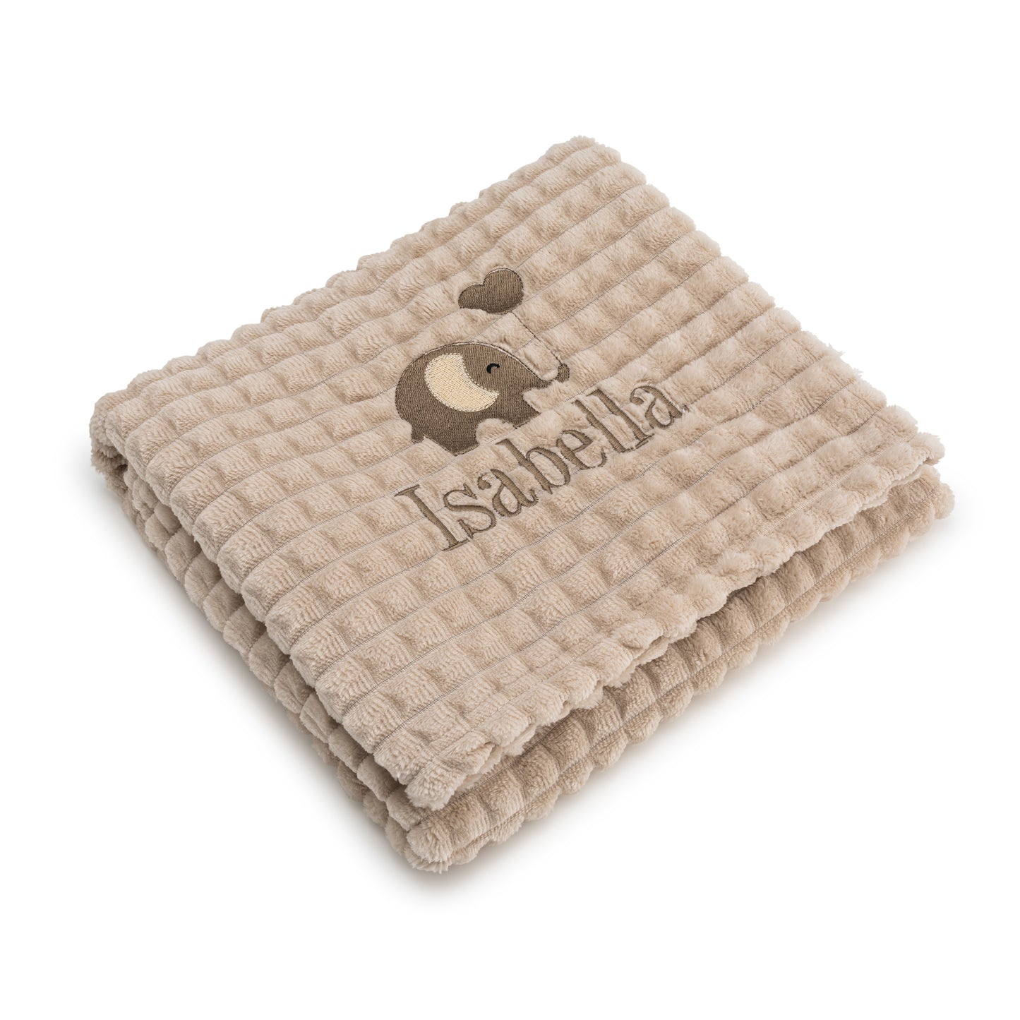 Personalised Elephant Design Luxury Beige Jacquard Baby Blanket
