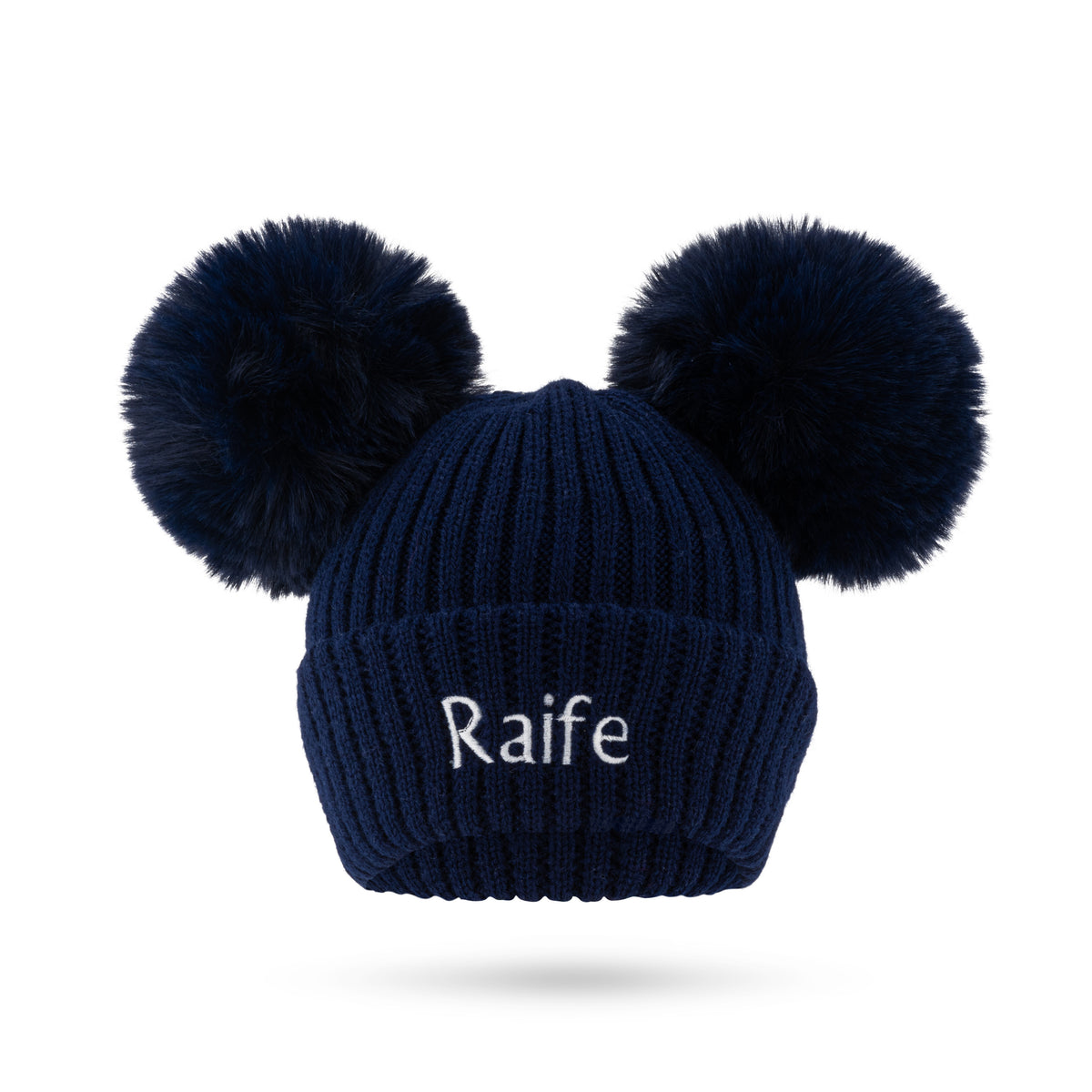 Navy Double Pom Faux Fur Hat