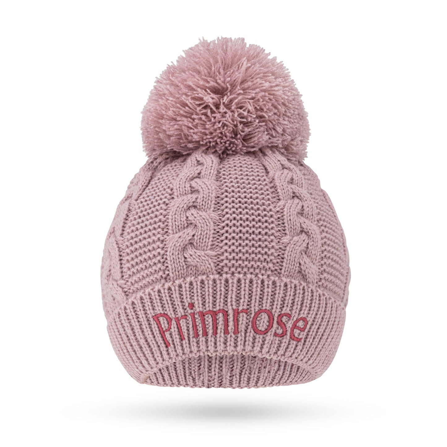 Dusky Rose Cable Knit Hat with Pom