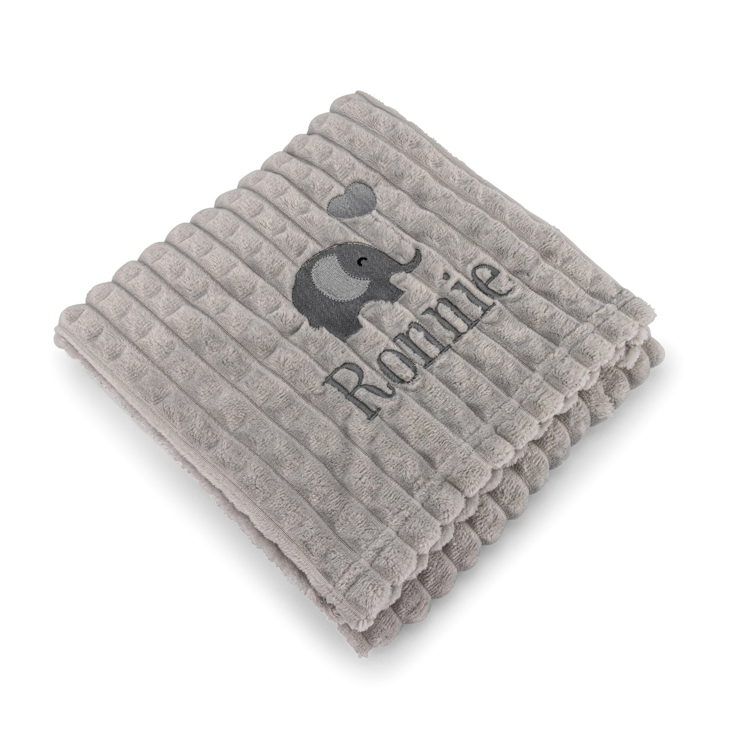 Personalised Elephant Design Luxury Grey Jacquard Baby Blanket
