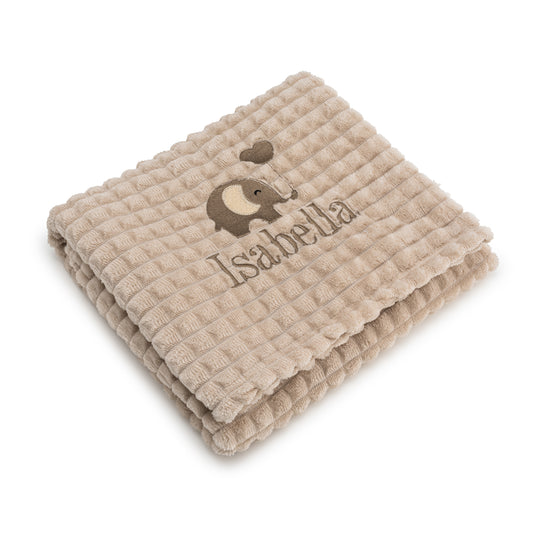 Personalised Elephant Design Luxury Beige Jacquard Baby Blanket