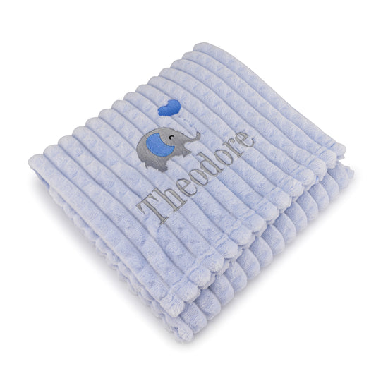 Personalised Elephant Design Luxury Blue Jacquard Baby Blanket
