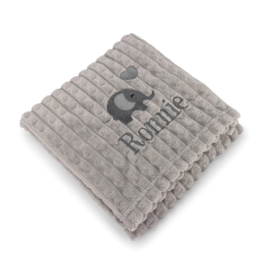 Personalised Elephant Design Luxury Grey Jacquard Baby Blanket