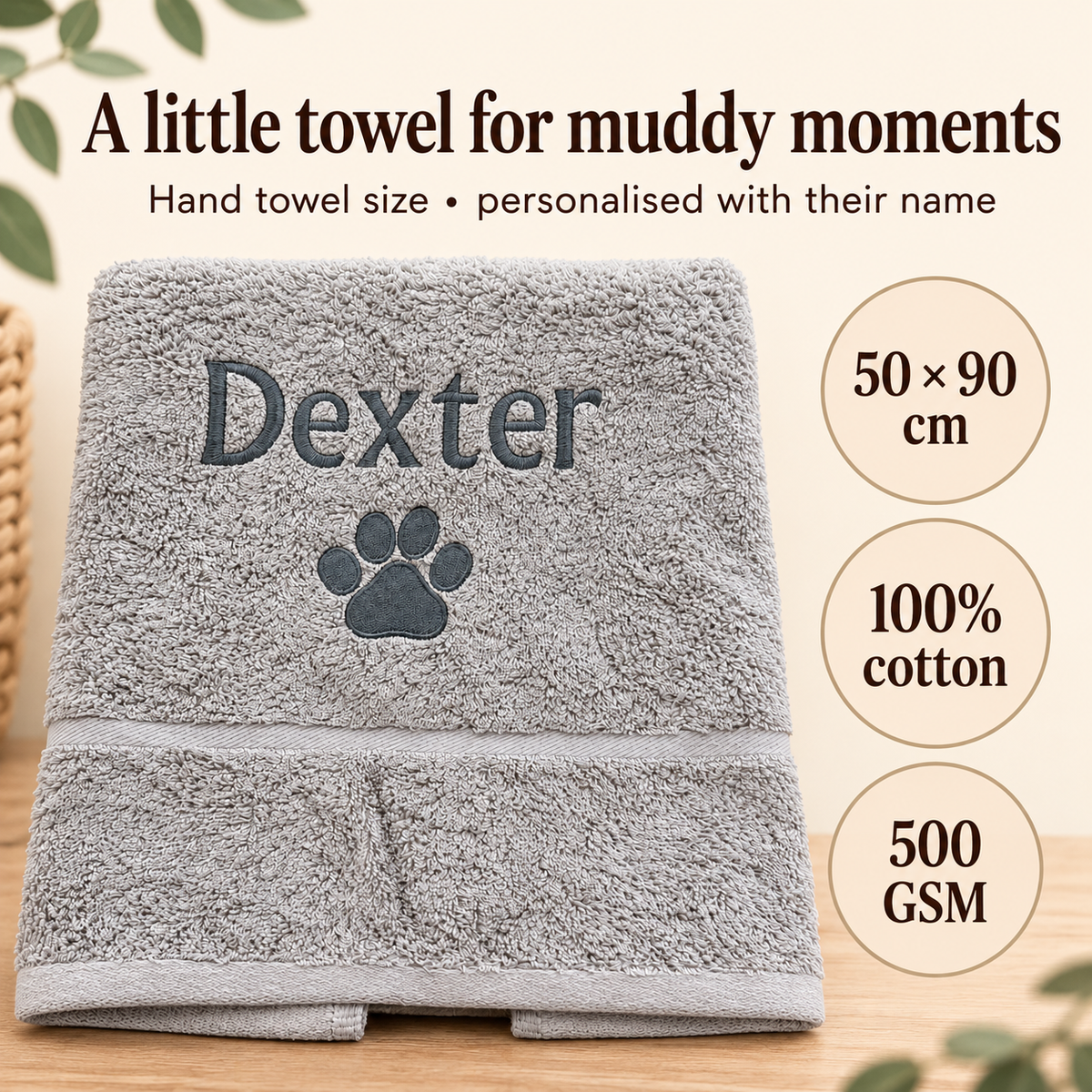 50 x 90 cm dog hand towel in 100% cotton, 500 GSM