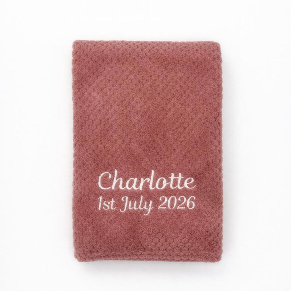 Personalised waffle fleece baby blanket – dusky rose.