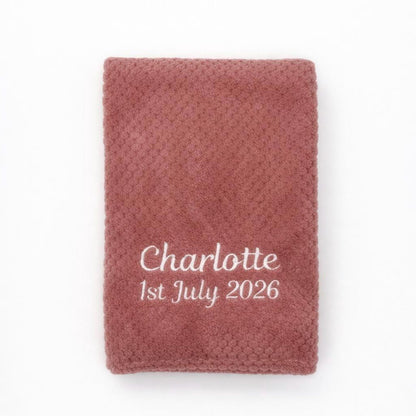 Personalised waffle fleece baby blanket – dusky rose.