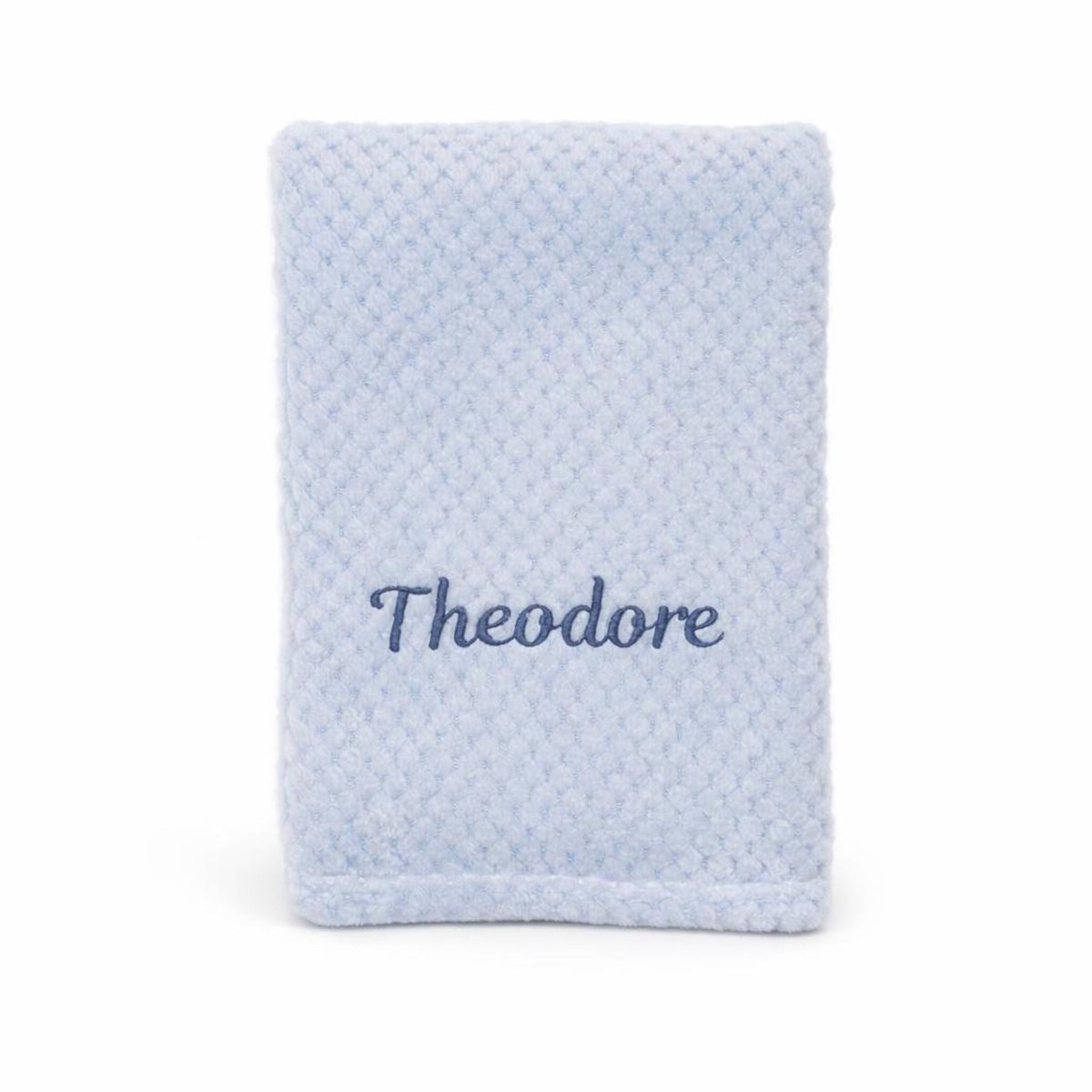 Personalised waffle fleece baby blanket – soft blue.