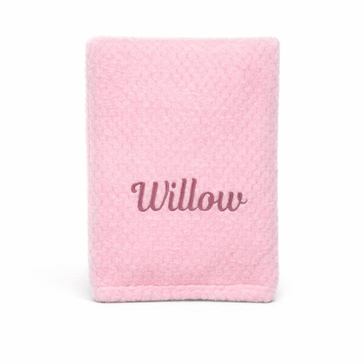 Personalised waffle fleece baby blanket – soft pink.