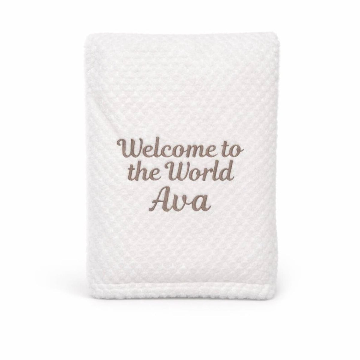 Personalised waffle fleece baby blanket – white.