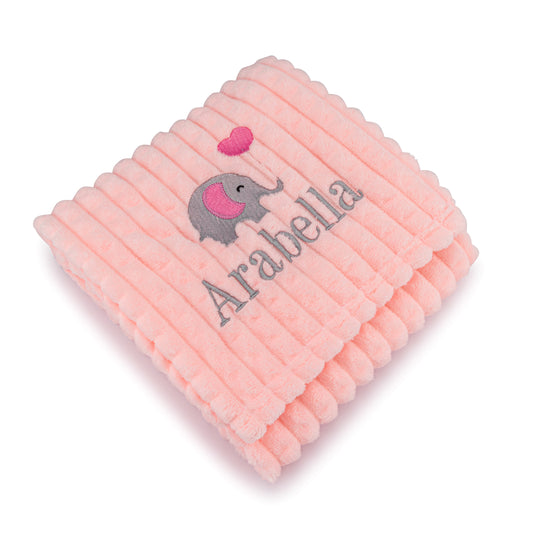 Personalised Elephant Design Luxury Pink Jacquard Baby Blanket